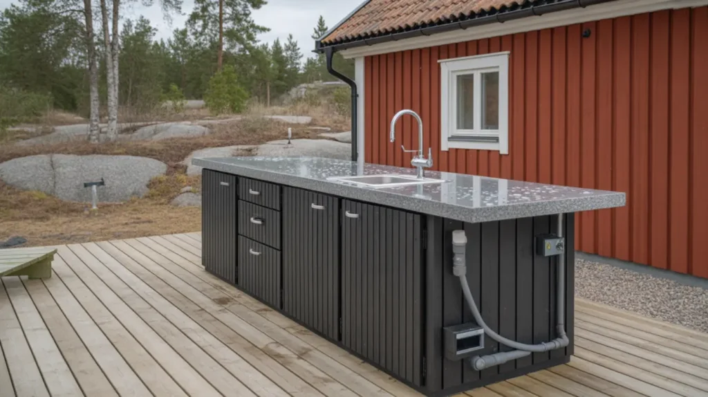 byggnation av utek k med vattenanslutning och eldragning i smo nyn shamn
