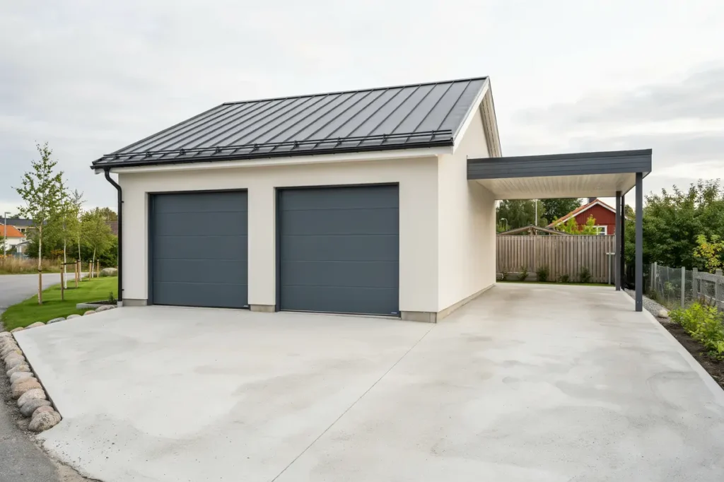 nybyggnation av dubbelgarage med integrerad carport i smo nyn shamn